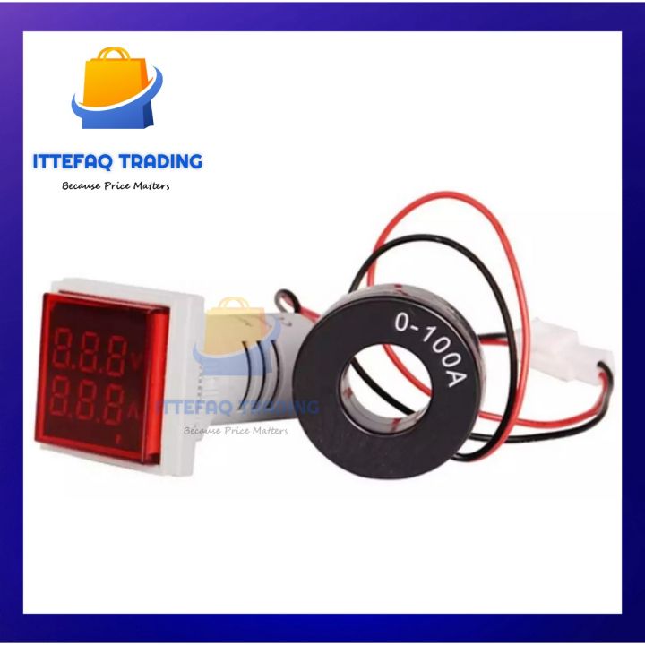 Square Digital AC Voltmeter+Ampmeter 2in1 50-500V 100A 22mm LED Current Indicator Voltage Meter Mini Volt Amp Tester Panel