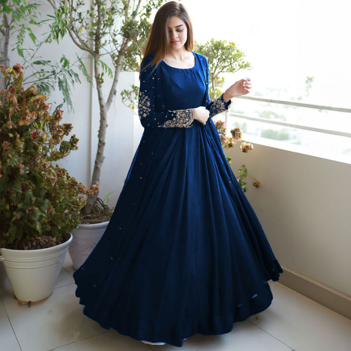 Royal Embroidered Gown 3-Piece for Women – Party Wear with Long Frock and Trouser