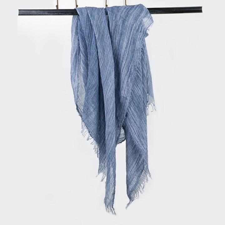 Cotton Linen Men Scarf Japanese Style Winter Blue Navy Black Striped Cotton Scarf
