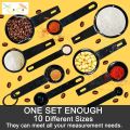 10pcs Black Plastic Measuring Cups and Spoons Set, Accurate Tablespoon for Measuring Dry and Liquid Ingredients, measuring spoons, measuring cups. 