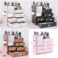 3 Layer Wooden Cosmetic Storage Box Desktop Drawer Type Dressing Table Makeup Box Mirror Jewelry Box. 