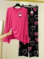 Pink Women's Night Suit with Heart Print Pajamas - Stylish Cotton Sleepwear by Infinity Bazaar. 