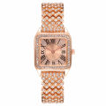 LooKeo mall New Arrival Elegant Diamond Watch with Full Rhinestone, Square Shape Quartz Wristwatch for Ladies, Unique Personality Fashionable Watch with Roman Letters. 