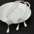 Elegant Simulated-pearl Bridal Jewelry Sets Rhinestone Pearl Necklace+Earrings Layor. 