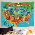 United States Map Tapestry Cartoon America USA State Distribution Colorful Educational Tapestry Wall Hanging for Kids Bedroom. 