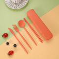 Spoon Fork Chopsticks Knife Box Wheatstraw Natural Plastic Cutlery 4 Pcs Set. 