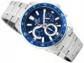 Casio Edifice Mens Steel Case Blue Bezel Blue Chronograph Dial Silver Steel Band Watch-EFV-570D-2AVUDF. 