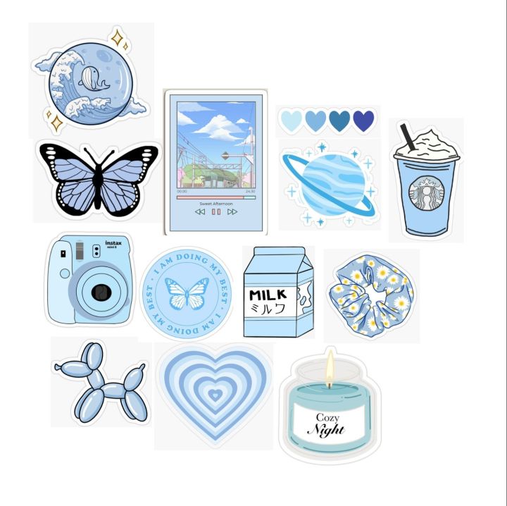 Pack of 13 Blue Aestheitc stickers for scrapbooking/journaling/decorartion/Cute stickers/Apple Berrie