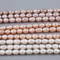 Factory price 8-9mm white purple pink color rice shape pearl beads natural freshwater pearl strand for jewelry making. 
