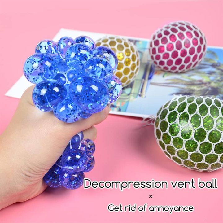Squeeze Ball with Net, RosyFate Squishy Mesh Ball, Squeeze Ball in Net Glitter, Stress Ball Fidget Toy, Anti Stress Toy, for Children and Adults (A)