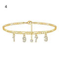 Fashion Women Rhinestone Birth Year Anklet Foot Ankle Chain Pendant Jewelry Gift. 