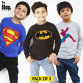 The Shop - Pack Of 3 - Super Hero Full Sleeves T-Shirt For Kids, Superman T-Shirt, Batman T Shirt, Spiderman TShirt, 1 Year To 14 Years - PTS-HFS3. 