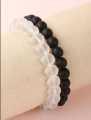 Korean Bohemian Beads Black & Transparent Glass Couple Bracelet For Men's And Women High Quality Pack Of 2 Marble Stone Pair. 