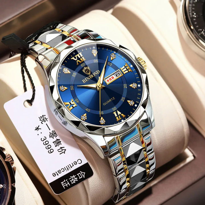 Roshnni BINBOND Luxury Fashion Watch Men Waterproof Week Date Clock Sport Watch Men Quartz Wristwatch Relogio Masculino B 2521
