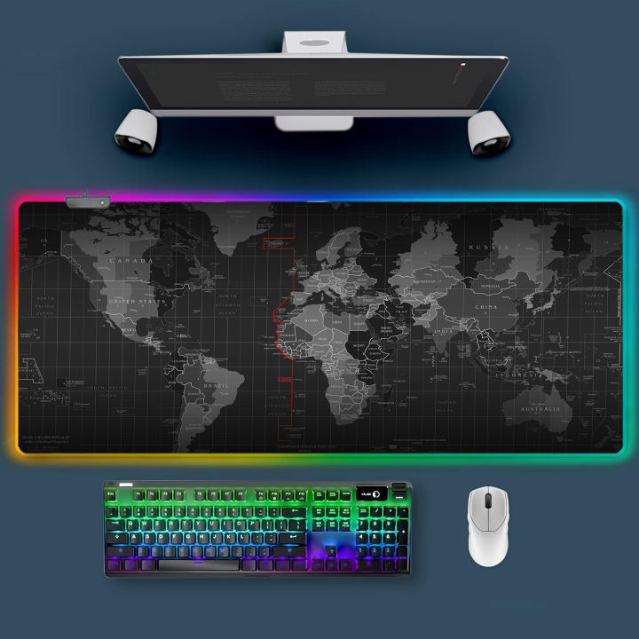 RGB Gaming Mouse pad - World Map Print RGB XL Gaming Mousepad With 15 Lighting Modes - 800mm x 300mm x 4mm