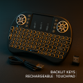 Mini Wireless Keyboard with Touchpad & LED Backlight – 2.4GHz, Rechargeable, Multi-Device Compatible. 