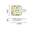 1Pc Random Pattern Ceramic Dinner Plate with Handle - Perfect for Serving and Decorating, Ceramic Baking Dish, Bakeware Serving Dinner Plate with Single Handle, Individual Bakeware for Dinner, Heating food, Casserole. 