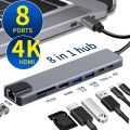 8 IN1 MULTI-PORT TYPE C TO USB C 4K HDMI ADAPTER USB 3.0 - 8 in 1 usb hub - Type c to 8 in 1 hub - Type c to different hubs - Type c to hubs. 