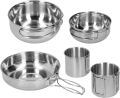 Set of 5 Outdoor Camping Stainless Steel Cookware - Pots, Pans, Glass Set & Gas Stove Pots. 
