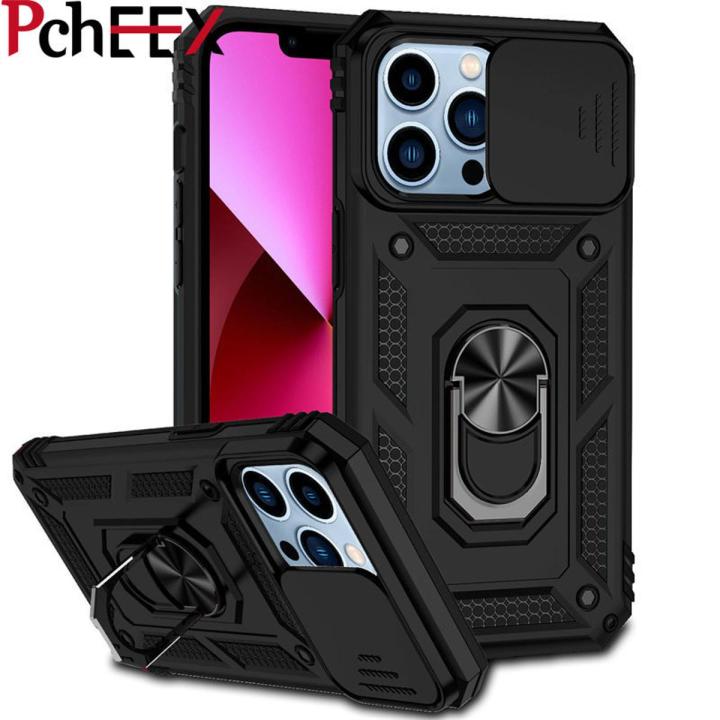 For Apple iPhone 13 Pro Max Phone Case, 2022 New Push Window Magnetic Car Mount Anti-Fall Hard Cover