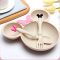 Amanoon. Mickey Mouse Kids Plate Baby Food Bowl Set Plastic Wheat Tableware Rice Feeding Bowl. 
