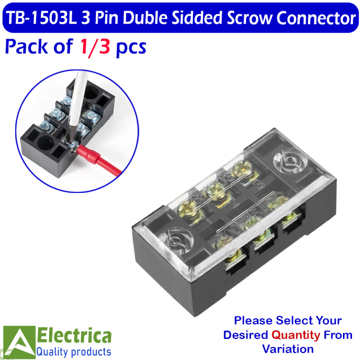 15A 600V Dual Rows 3 Positions Screw Terminal Block Strip Wire Barrier Block Terminal Strip TB-1503L 3 pin Duble Siddid Scrow Connector strip by electrica