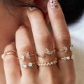 7Pcs/Set Vintage Crystal Flower Butterfly Ring for Women Girls Hollow Bohemia Geometric Korean Exquisite Finger Jewelry. 