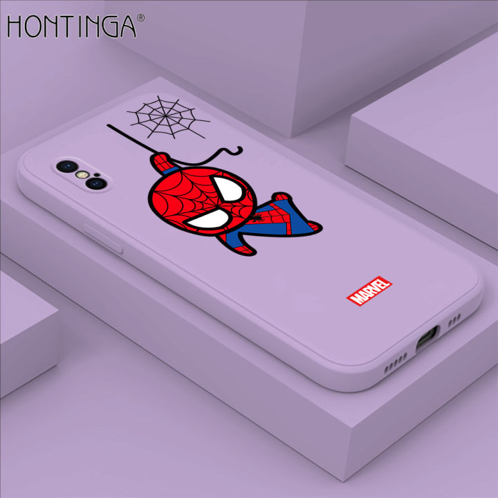 Hontinga for iPhone XS MAX Case Cute Marvel Avengers Cartoon Spiderman Spider Man Phone Case Square Edge Silicone Cases Full Lens Cover Shockproof Protection Case