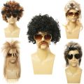 Funny 70s 80s Disco Natural Fluffy False Invisible Nightclub Bar Wig Synthetic Long Straight Wigs Retro Cosplay Wig Men Cosplay Wigs Short Curly Wig. 