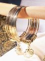 Bangle Set of 5/7/10 Bangles with Floral Charms – Elegant Gold-Silver Plated Stylish & Trendy Bracelet Jewelry. 