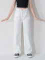 Women Wide Leg Soft Denim Highwaist Jeans For Girls in White. 