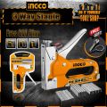 Ingco ORIGINAL Heavy Duty 3 Way Staple with 600 pins- 200 Pcs narrow Pins 200 Pcs U- shape pin 200 Pcs Brad Nail with FREE Metal Adjustable Wrench Key Chain Creative Simulation Wrench Car Small Gift Key.. 