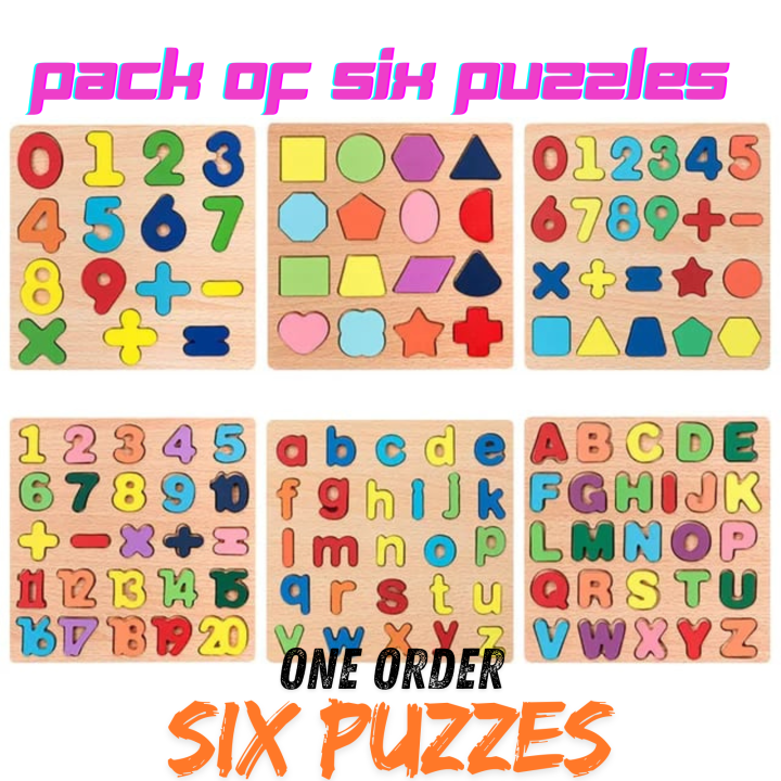 Set of 6 Large Wooden Learning Puzzles for Kids (20x20cm) – ABC ...