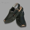 Black Peshawari Chappal Kheri for Men Hand Made - Footwear Pure Leather - Matt Folded Leather Upper. 