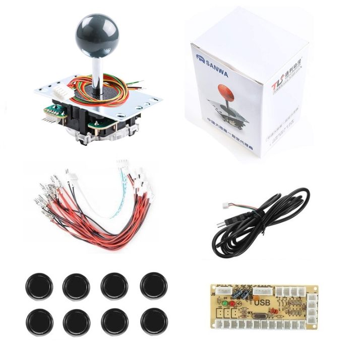 Original Sanwa Denshi JLF8YT Joystick & 8 Pcs Sanwa OBSF30 Push