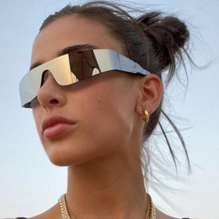 Trendy Goggle Sunglasses Women Sport Punk Rimless Sun Glasses Men One Piece Mirror Shades Ladies Colorful Eyewear UV400