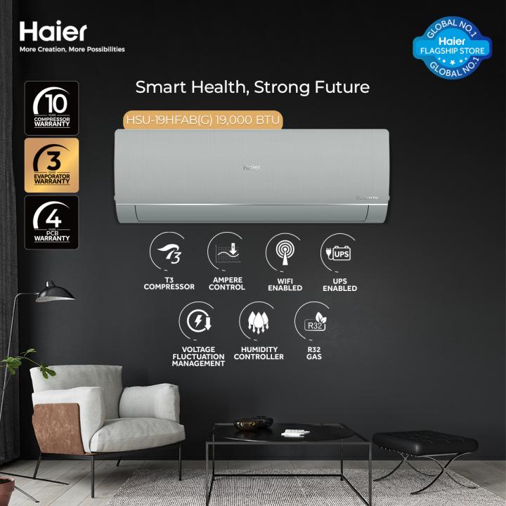 Haier 1.5 Ton - T3 Series - 19HFAB ( Smart DC Inverter + T3 Compressor + WiFi + Self Cleaning + UPS + Turbo Heat & Cool) Air Conditioner / AC / 10 Year Warranty / Haier Free Installation