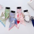 HOCE Fashion Phone Case For Samsung Galaxy Z Flip 4 Flip 3 With Hand Holder Silk Chain Cases For Z Flip4 Flip3 Lovely Spring Color Cover. 