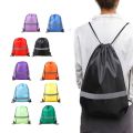 【Factory-direct】 Simple Reflective Stripe Drawstring Gym Backpack 210D Polyester Solid Color Nylon Sports Shoulder Bag Waterproof Portable Fitness Handbag Travel.