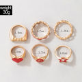 Hand Jewelry Red Cherry Pentagram Love Peach Heart Shaped Geometric Drop Ring 6-Piece Set for girls for women low price. 