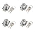 "4 Pcs Cylinder Screw Locks with Key - Silver Chrome Finish Furniture Locks for Drawers, Desks, Wardrobes, Cabinets, Secure Lock Mechanism, Includes 2 Keys, Screws, and Rings". 