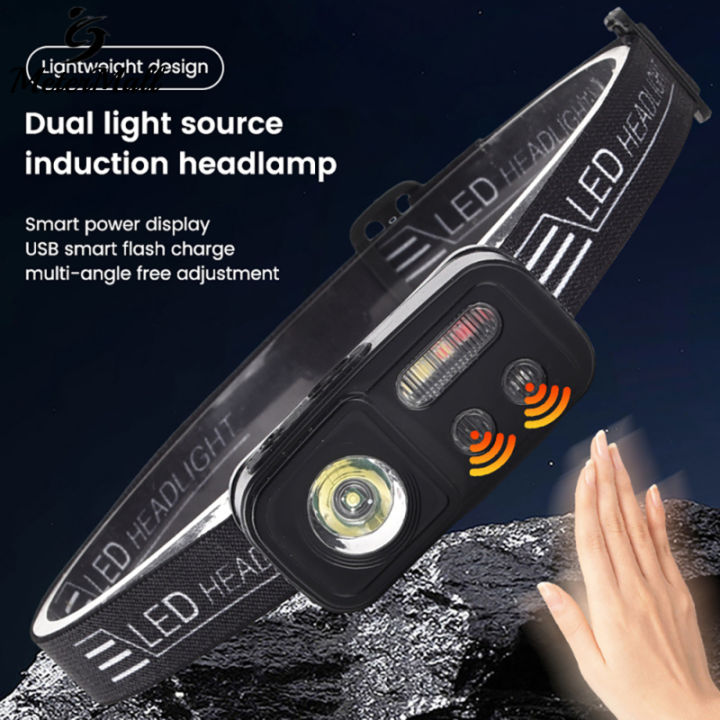 MeterMall LED Outdoor Headlight Dual Light Source Torch Lamp With Inductive Switch 30°-angle Free Adjustment High Lumens Flashlight For Home Outdoor Camping Fishing