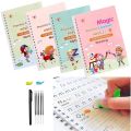 Reusable Sank Magic Practice Copybook Montessori Reusable Magic Books for Kids Handwriting Free Wiping Calligraphy Montessori Practice Copy Books (4 Magic Books + 1Magic Pen + 10 Refills + 1Grip). 