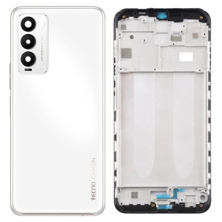 Tecno Camon 18T Middle Frame Housing With Side Button and Camera Lens Complete Body Casing Replacement For Camon 18T - White