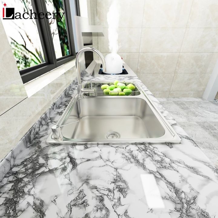 60cm x 2 Meter Marble Texture Design PVC Waterproof Self adhesive Wallpaper Sticker Wallsticker Furniture New Skin Kitchen Cabinet Contact Paper Stickers Oilproof Sticker Table top Sticker