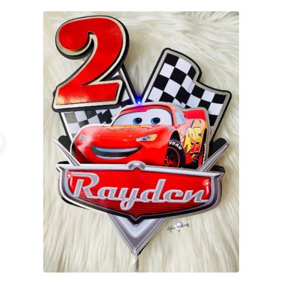 Cars Cake Topper, party decorations, fast car birthday theme, custom cake topper, shaker cake topper, cake topper with lights, black and red