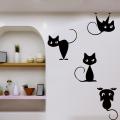 sheet size- 2 x 1 Feet - 4 Cats cute pet animal Group nature self adhesive Wall stickers , decal, vinyl for kids, girls, bedroom, cupboard,  room, home decor lovers - Black color. 