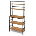 5 Tier Kitchen Rack (5.5 Ft) - Engineered Wood Floor Standing Storage Shelf with Sturdy Metal Frame for Living Room, Study Room Multipurpose Baker’s Rack L 2.5 x B 1.2 Ft - Wood Colour. 