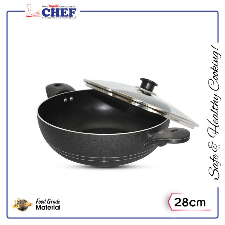 CHEF 28 cm Non Stick Karahi/Wok with Glass Lid