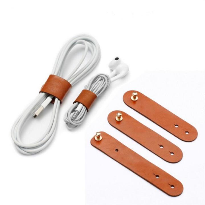 3Pcs Leather Cable Organizer USB Cord Holder,Wire Management,Cable Straps,Cable Wrap Winder,Phone Earphone Line Cable Ties